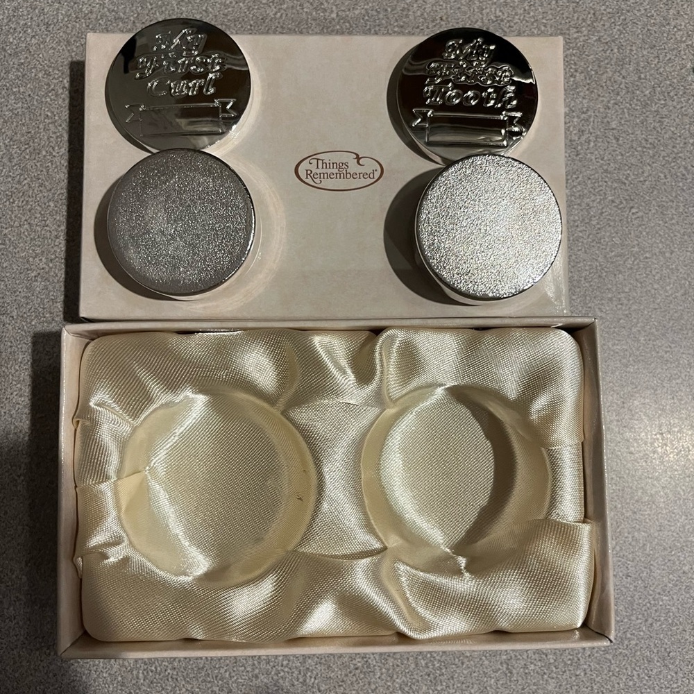 🔥Things Remembered My First Tooth & First Curl Silver Keepsake Boxes NIB